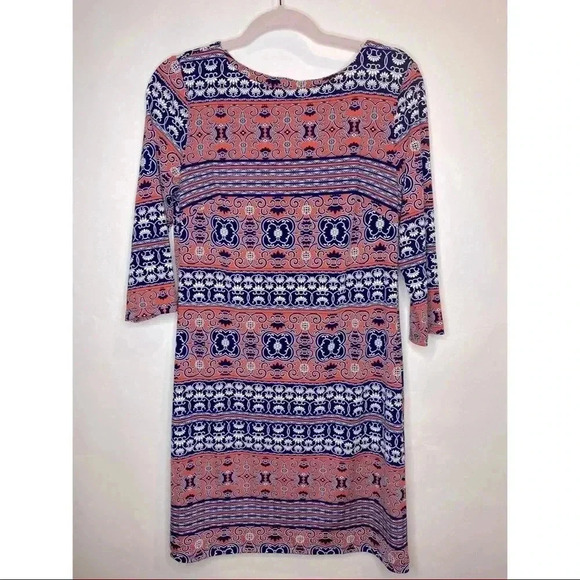 Lbisse Coral/Navy/White Print Shift Dress NWT Med​​ - Picture 1 of 6